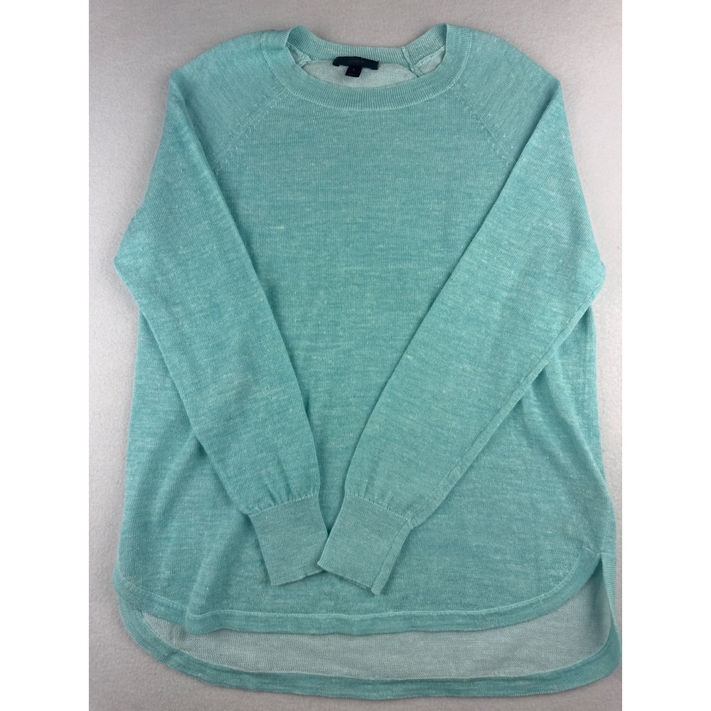 J.Crew Womens Small Aqua Blue Cotton Linen Blend Raglan Crew Neck Sweater